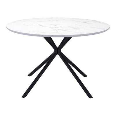 Mesa de Comedor para Restaurante - ZUO AMIENS - Blanco - Cubierta de MDF Símil Mármol y Estructura de Acero con Recubrimiento en Polvo