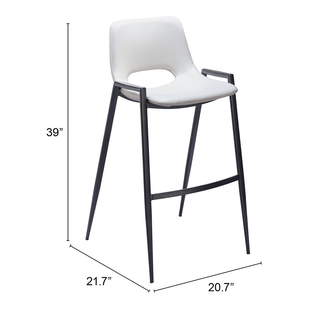 Banco Alto para Comedor de Empresa - ZUO DESI - Blanco - Asiento y Respaldo Tapizados en Piel Sintética