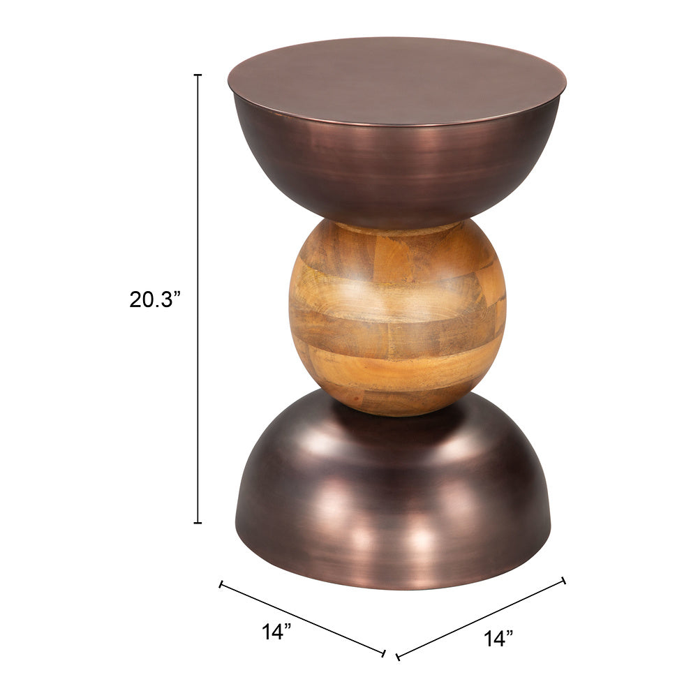 Mesa Auxiliar para Sala de Espera - ZUO TRIPOLI - Bronce - Cubierta de Madera de Mango y Estructura de Hierro Electrochapado