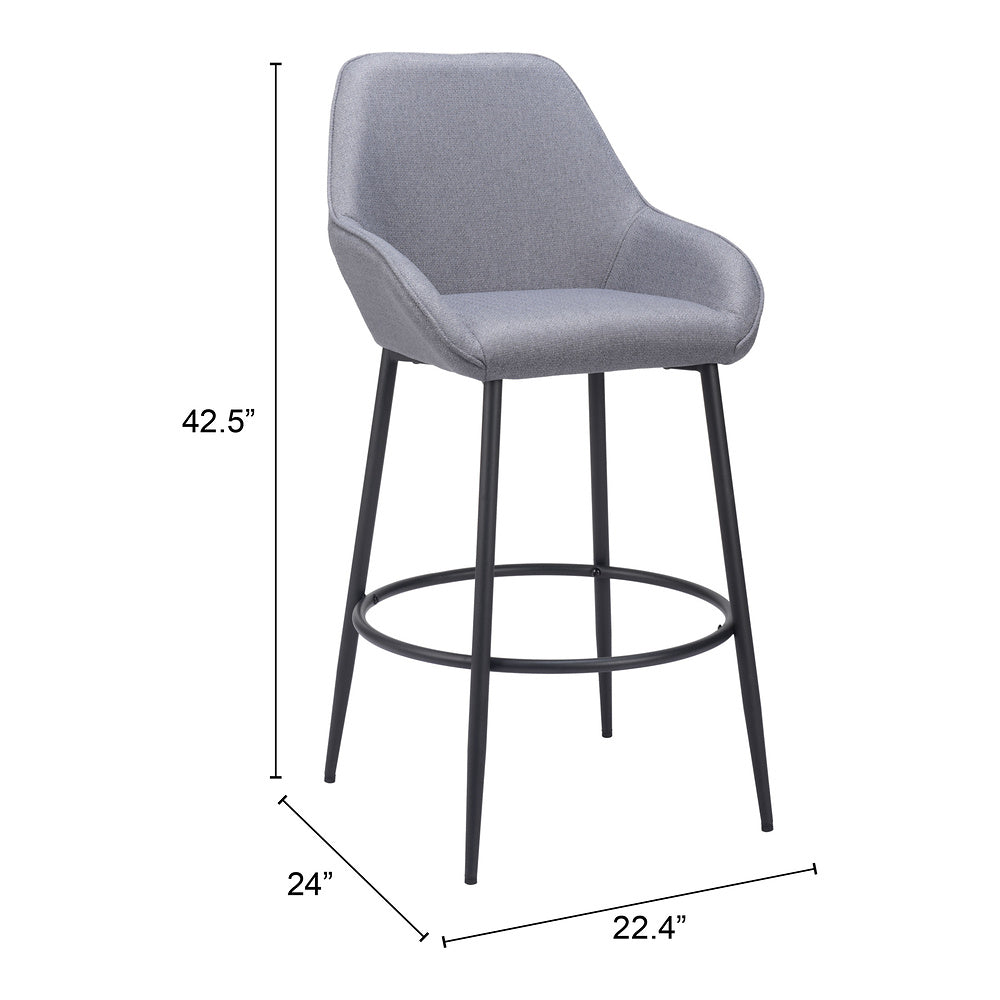 Banco Alto para Bar y Barra - ZUO VILA - Gris - Asiento y Respaldo Tapizados