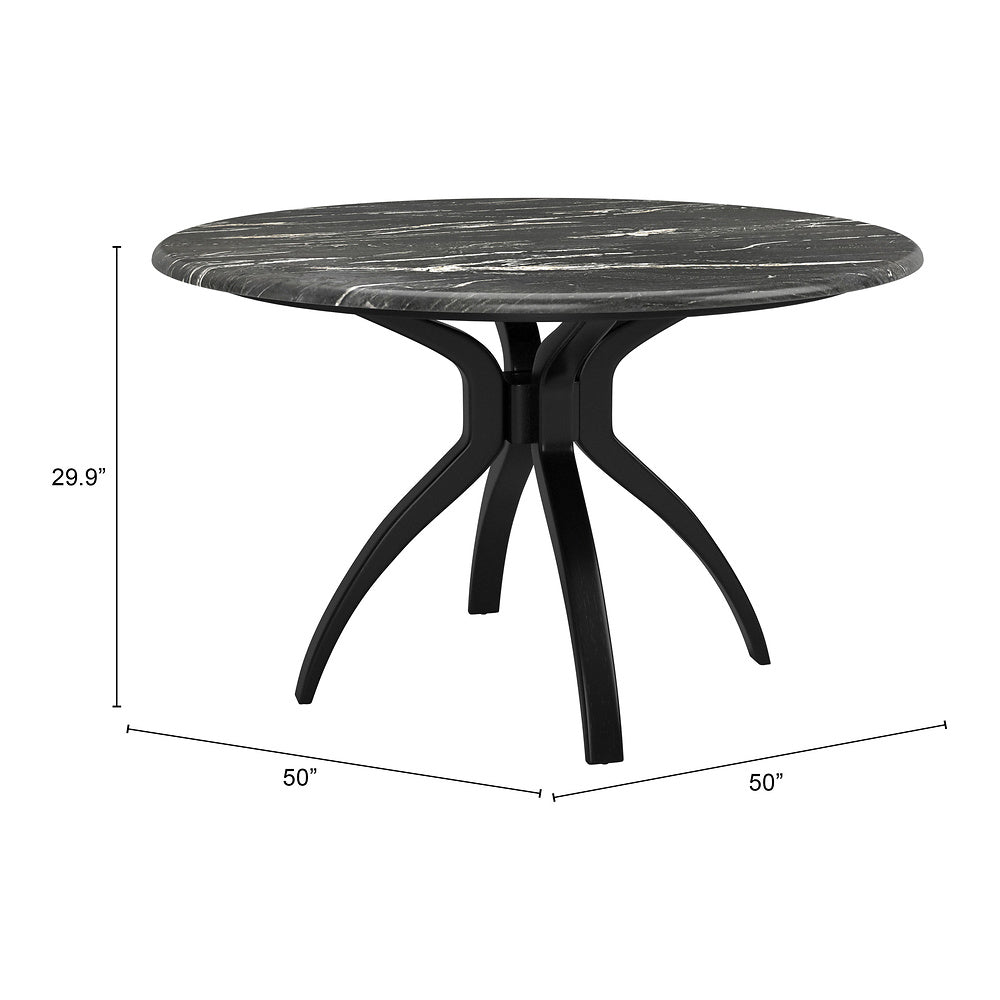 Mesa de Comedor para Bistró - ZUO SUMAY - Negro - Cubierta de Piedra HPL Símil Mármol y Estructura de Acero