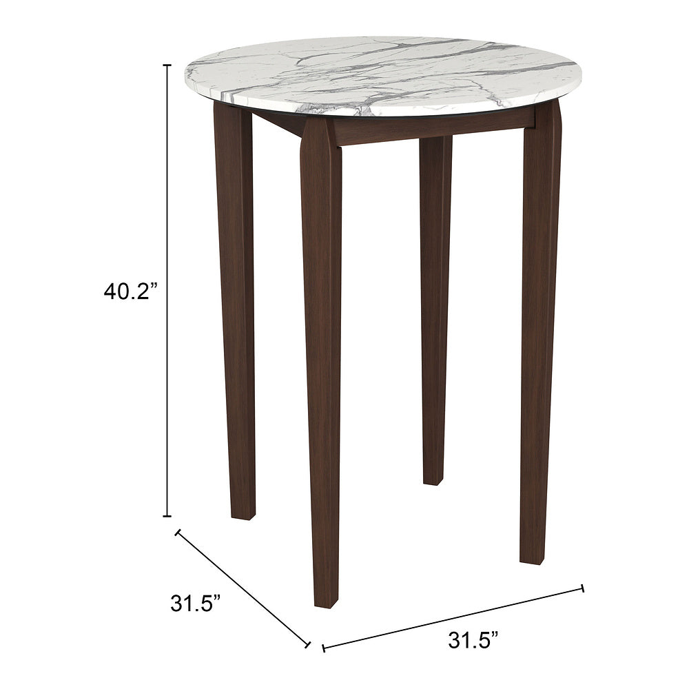 Mesa Alta para Bar - ZUO VERNON - Blanco - Cubierta de Piedra HPL Símil Mármol y Estructura de Madera de Hule