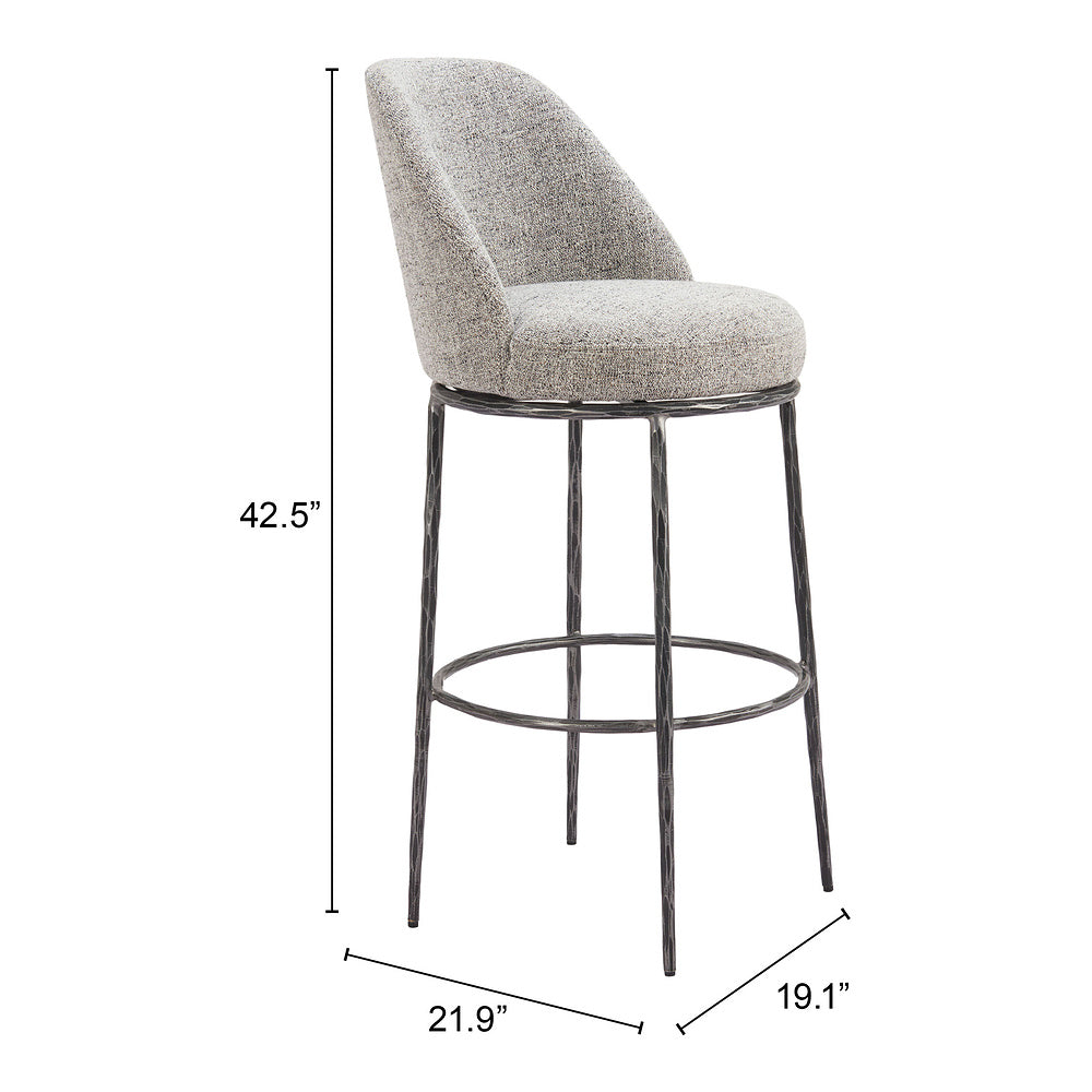Banco Alto para Pub - ZUO NORDHAVN - Varios Colores - Asiento y Respaldo Tapizados en Tejido Texturizado - Gris