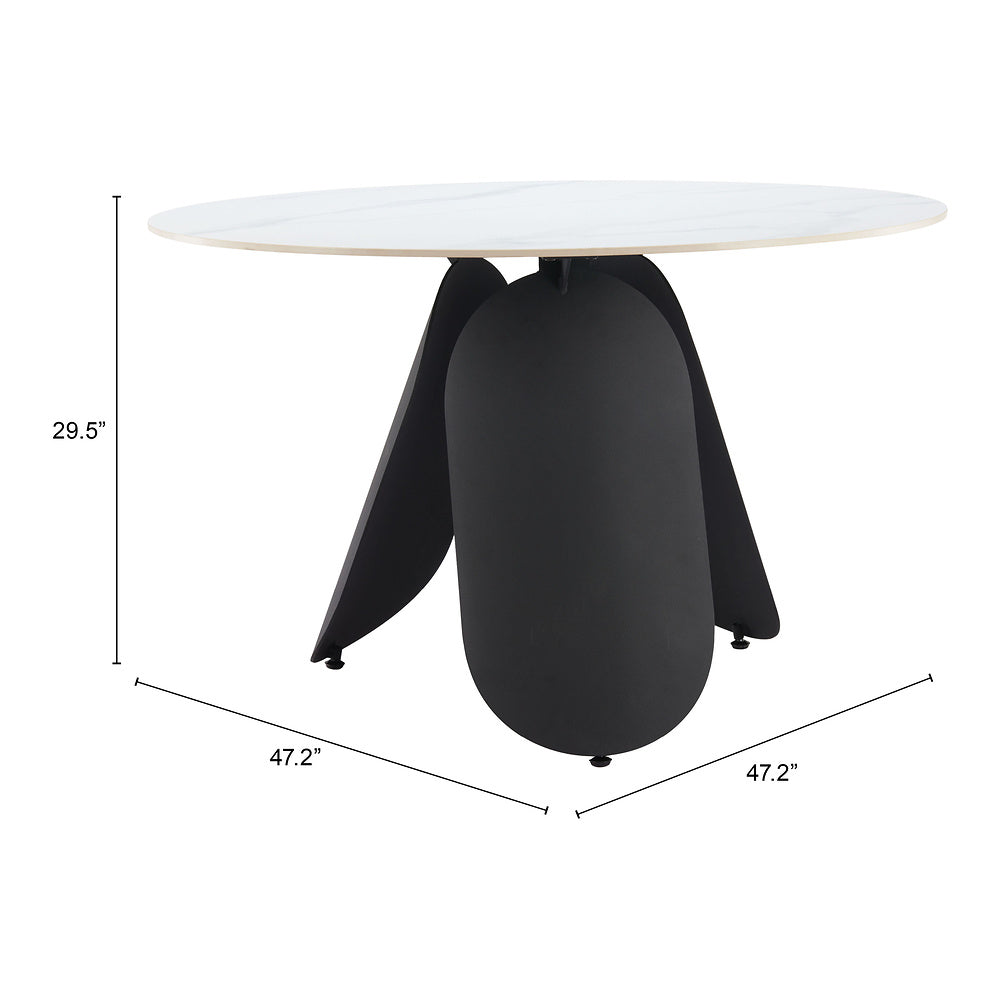 Mesa de Comedor para Food Court - ZUO TORU - Blanco - Cubierta de Piedra Sinterizada Símil Mármol y Estructura de Acero con Recubrimiento en Polvo