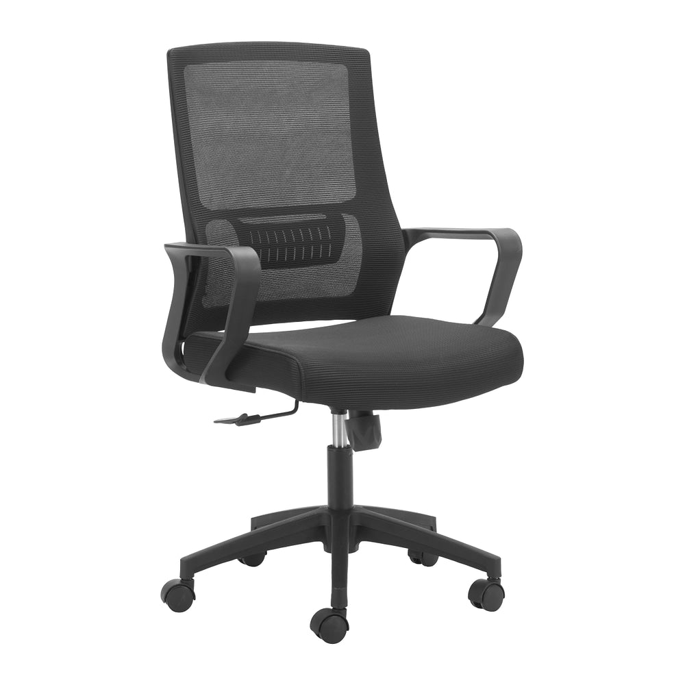 Silla de Oficina Secretarial para Home Office - ZUO JETT - Negro - Respaldo en Malla y Asiento Tapizado