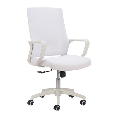 Silla de Oficina Secretarial para Home Office - ZUO JETT - Blanco - Respaldo en Malla y Asiento Tapizado