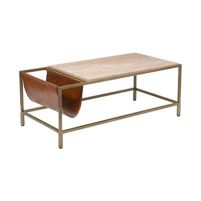 Mesa de Centro para Área de Descanso - ZUO ALTALEN - Latón - Cubierta de Travertino y Estructura de Hierro