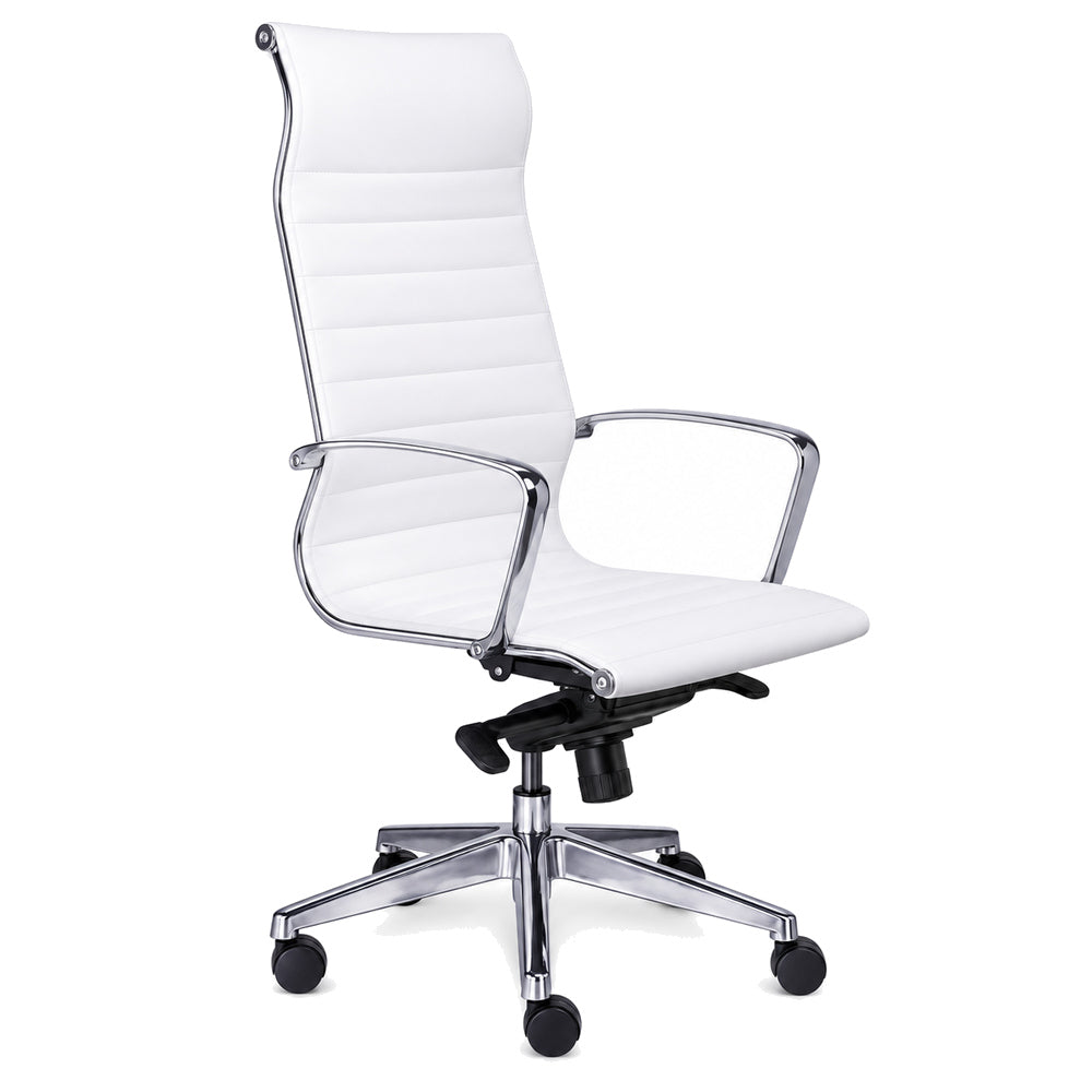 Silla de Oficina Directiva Respaldo Alto Retro - REQUIEZ RETRO RE-1750B 102-01750 - Blanco - Tapiz Poliuretano Color Blanco con Base de Aluminio Pulido