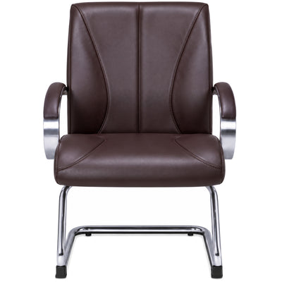 Silla de Oficina Visita - REQUIEZ RP-8005 - Café - Trineo con Brazos con Respaldo Medio y Tapizado Piel