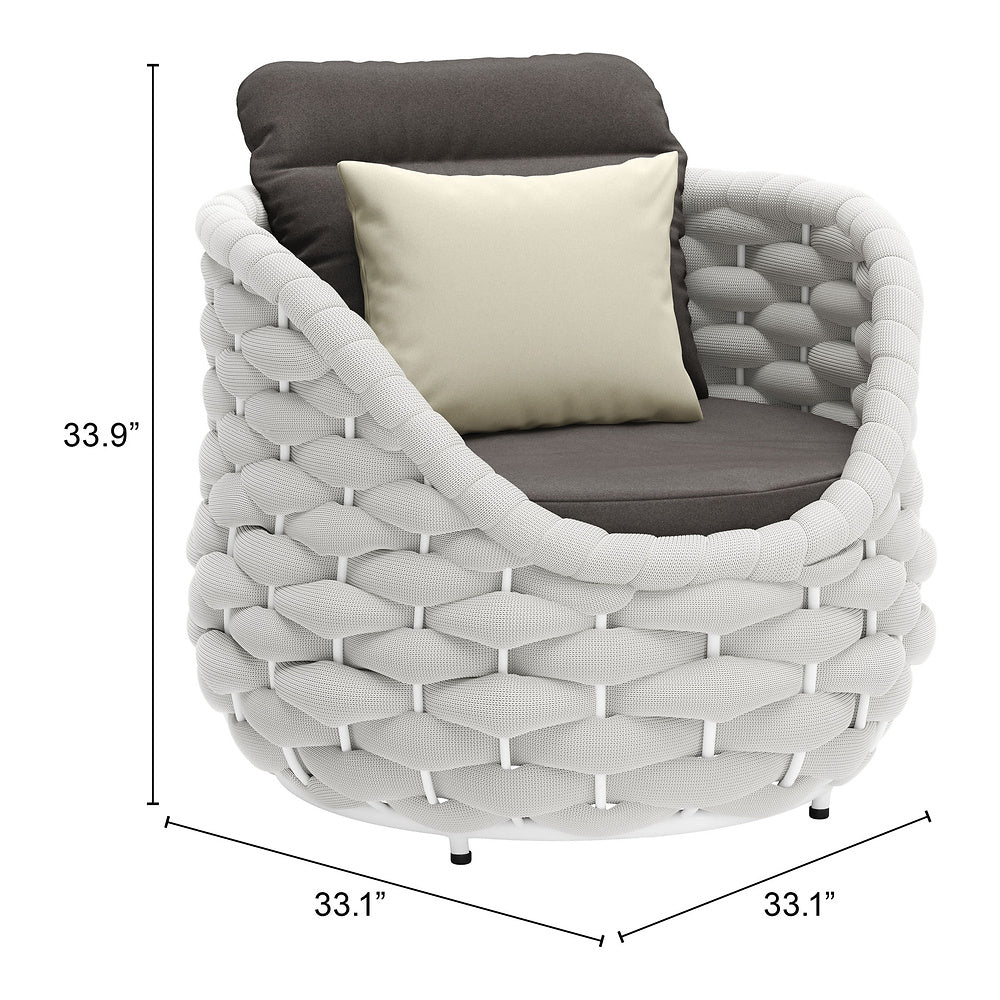 Sillón de Terraza para Zona de Jardín - ZUO CORAL REEF - Gris - Asiento y Respaldo Tapizados con Tela para Exterior