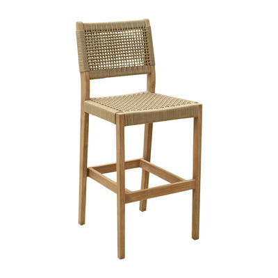 Banco Alto para Terraza y Barra Exterior - ZUO CORDE - Beige - Asiento y Respaldo en Ratán Sintético Tejido