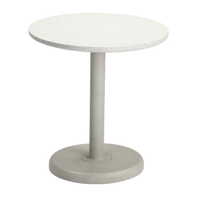 Mesa Bistró de Terraza para Hotel - ZUO LIORA - Blanco - Cubierta de Poli Cemento Símil Terrazo y Estructura de Acero con Recubrimiento en Polvo