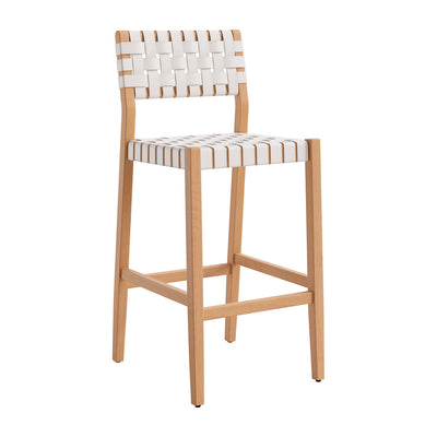 Banco Alto para Terraza y Barra Exterior - ZUO MIZUYA - Varios Colores - Asiento y Respaldo en Ratán Sintético Tejido - Blanco