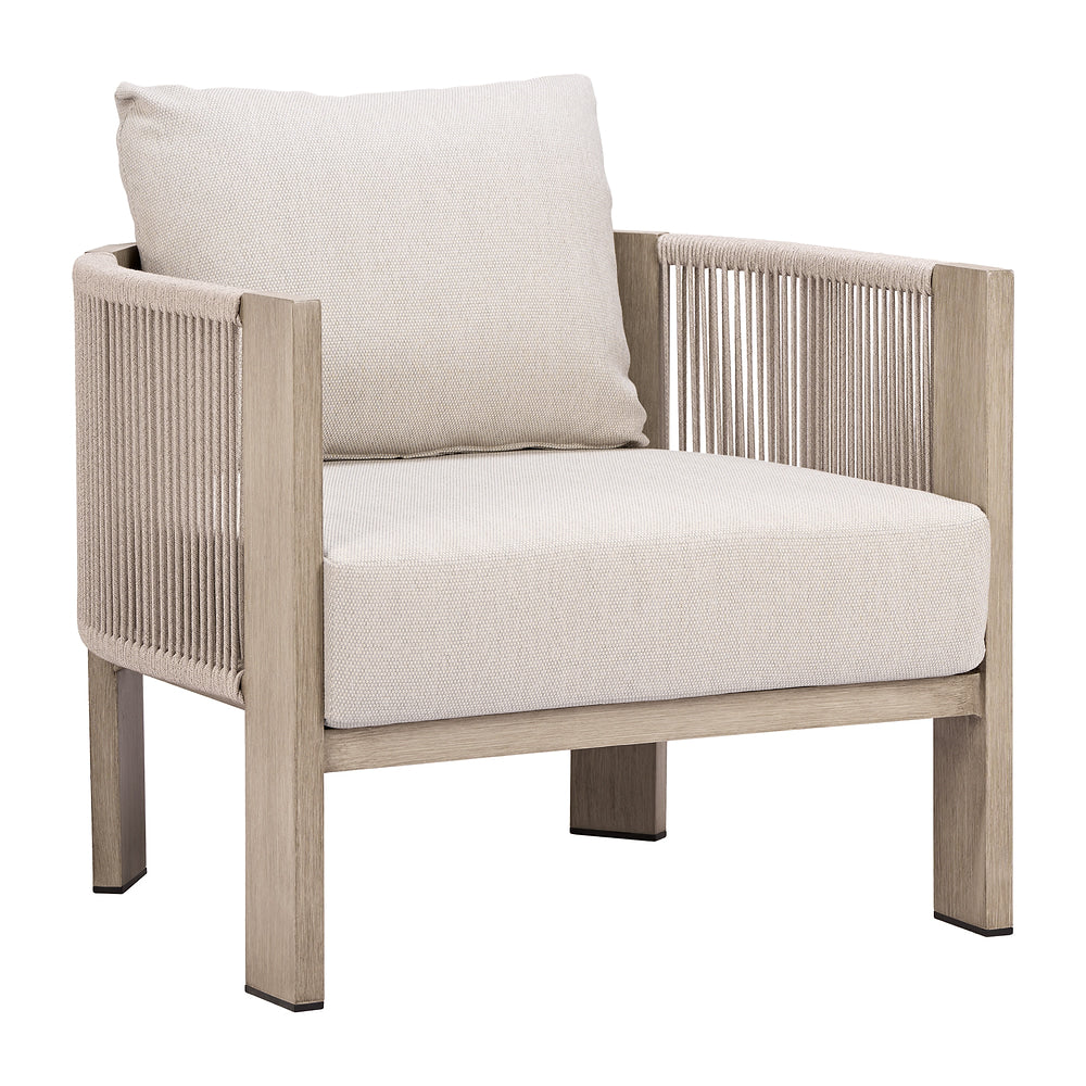 Sillón de Terraza para Áreas de Estar - ZUO SUNLIT SPRINGS - Gris - Asiento y Respaldo Tapizados con Tela para Exterior