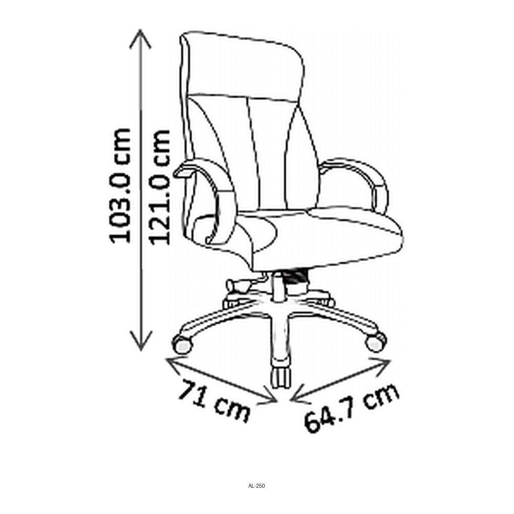 Sillón de Oficina Ejecutivo Respaldo Alto, dibujo tecnico con medidas en centimetros