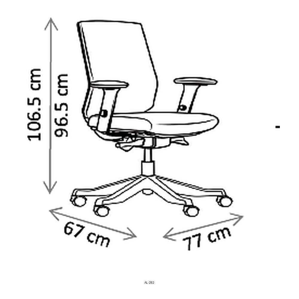 Sillón de Oficina Ejecutivo Respaldo Medio, dibujo tecnico con medidas en centimetros