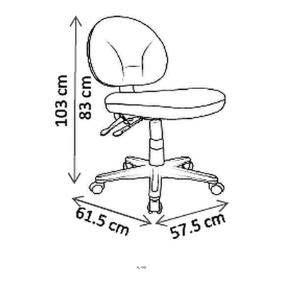 Silla de Oficina Industrial Operativa Uso Rudo, dibujo tecnico con medidas en centimetros