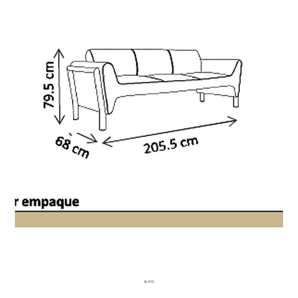 Sofá Winner de Tres Plazas para Sala, dibujo tecnico con medidas en centimetros