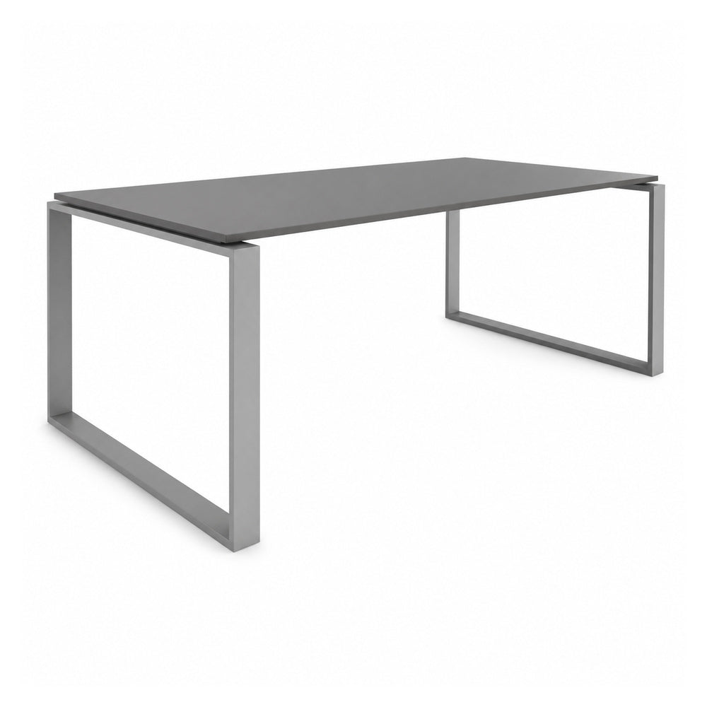 Escritorio de Oficina Bench para 4 Usuarios con 2 Patas - VERSA AXIO - Estructura Blanco/gris - 240×124×75 - Riel Central Aluminio