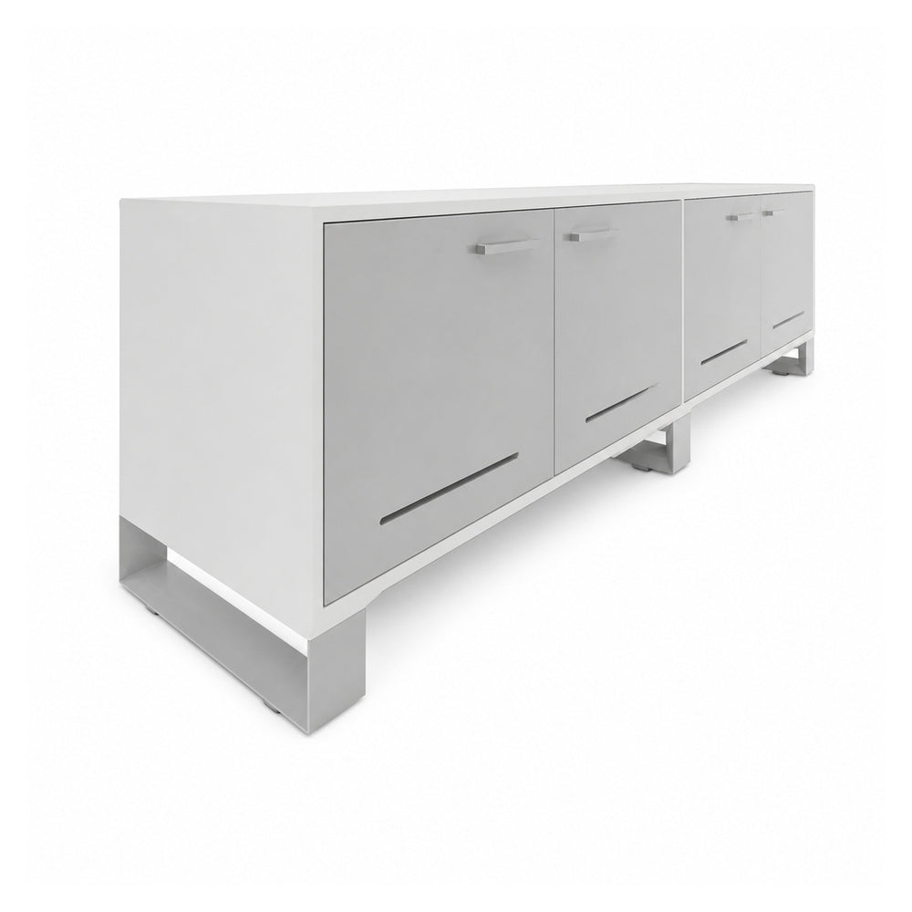 Credenza para Oficina Baja con Puertas Metalicas con Cerradura (2) - VERSA AXIO - Estructura Blanco/gris - 180×45×52 - Entrepanos Internos Melaminicos Ajustables