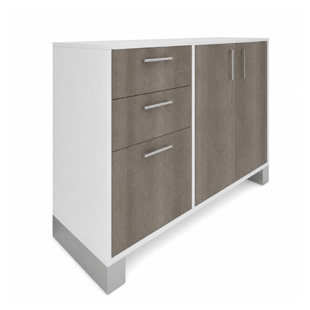 Credenza para Oficina Alta Derecha con Cajonera 2+1 y 2 - VERSA AXIO - Estructura Blanco/gris - 120×45×90 - Cajonera con Cerradura