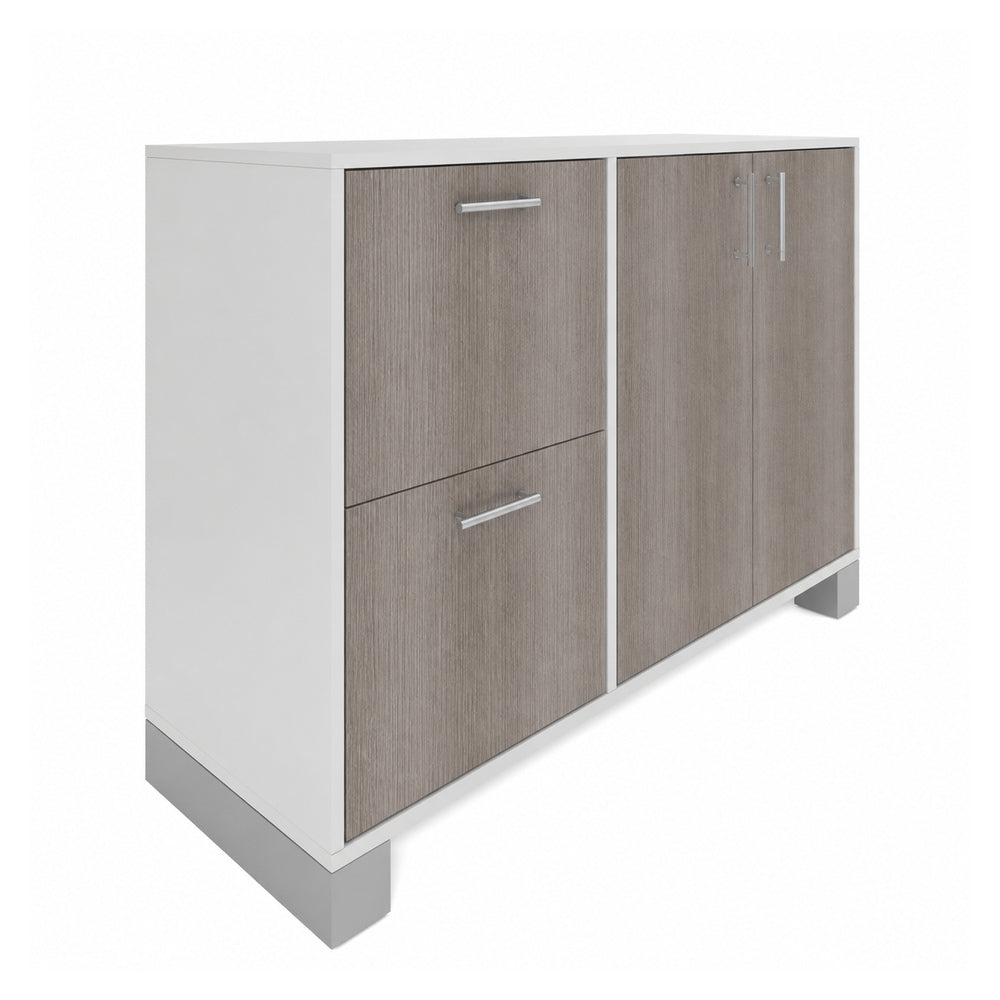 Credenza para Oficina Alta Derecha con Cajonera 2 Gavetas - VERSA AXIO - Estructura Blanco/gris - 120×45×90 - Cajonera con Cerradura