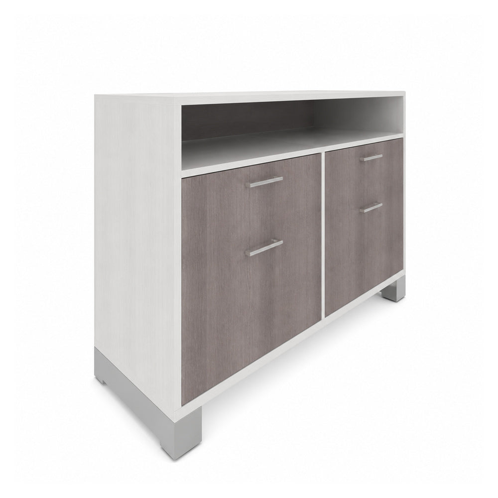Credenza para Oficina Alta con 2 Cajoneras 1+1 y 1 - VERSA AXIO - Estructura Blanco/gris - 120×45×90 - Cajoneras con Cerradura y Gaveta Folder Colgante