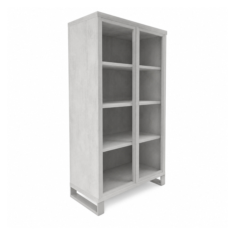 Librero para Oficina Alto con 2 Puertas Abatibles en Cristal - VERSA AXIO - Estructura Blanco/Gris - 90×45×160 - Librero Alto con 2 Puertas Abatibles en Cristal