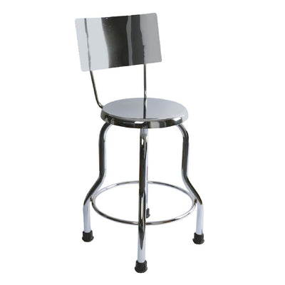 Banco médico de acero inoxidable con respaldo, asiento redondo y posapiés, altura ajustable