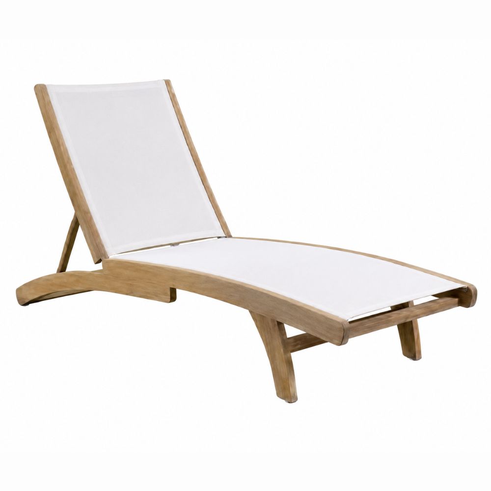 Camastro NOGAL BEAT NAYARIT de madera teca y tela en color ivory para uso en la intemperie