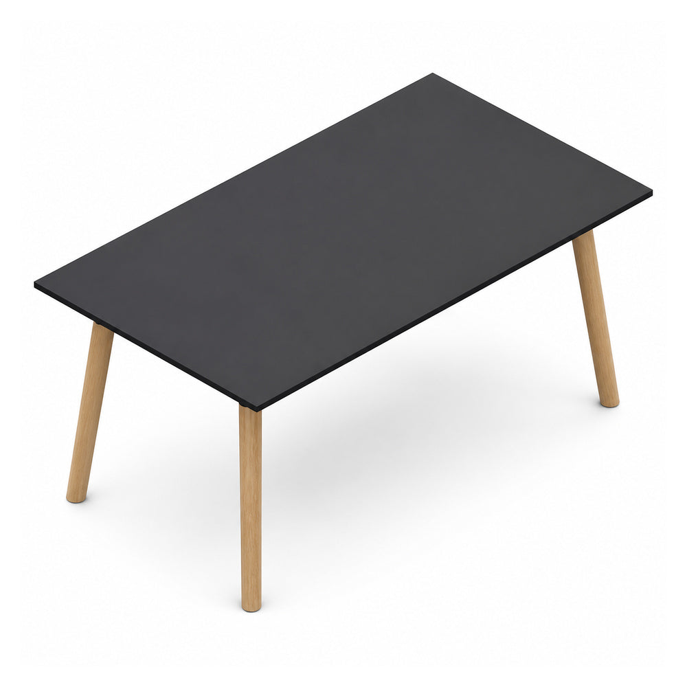 Mesa de Juntas Rectangular - VERSA DASH - 100×100×75 cm - Estructura Metálica Negra con Patas de Madera de Haya