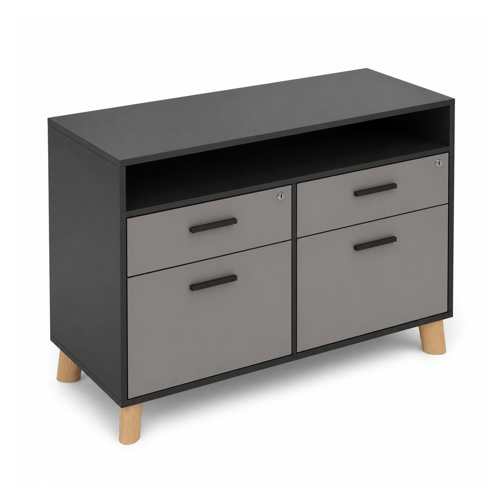 Credenza Alta 2 Cajoneras 2+1 - VERSA DASH - 120×45×91 cm - Patas de Madera de Haya