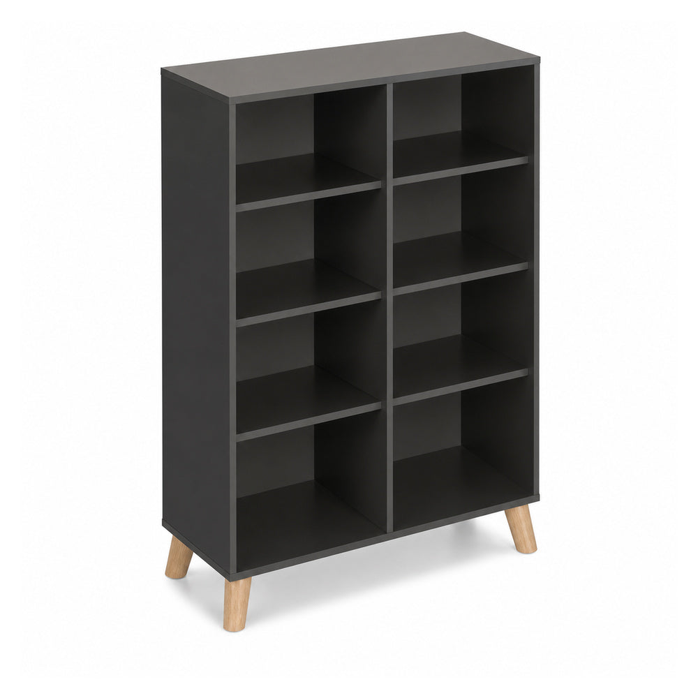 Librero Alto Division Central y 6 Entrepanos Abiertos Melaminicos Ajustables - VERSA DASH - 90×45×161 cm - Patas de Madera de Haya