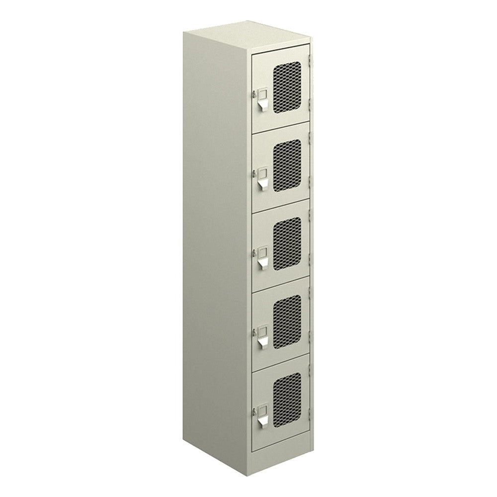 Locker Metálico para Área de Personal - GEBESA ARCHIVO Y ALMACENAJE - Frente 38 cm - 5 Puertas con Malla Estándar