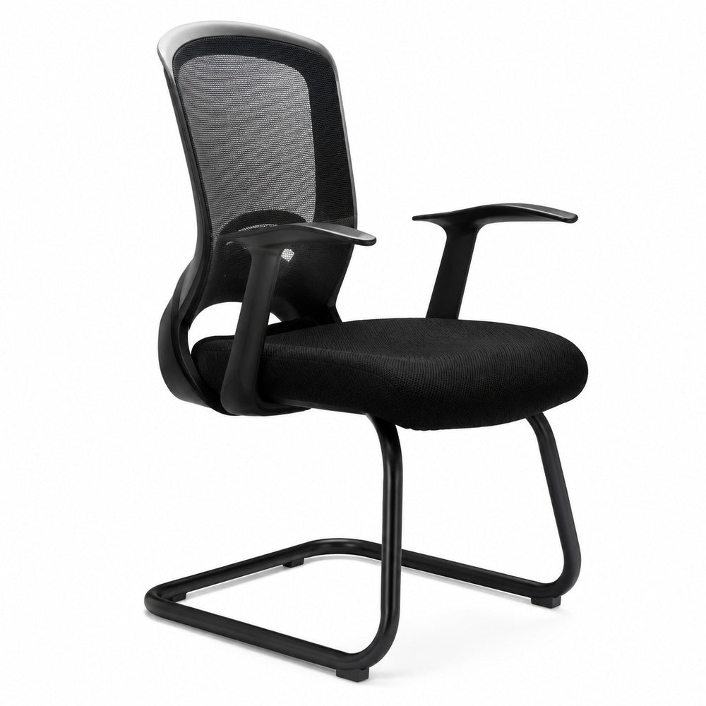 Silla de Visita para Oficina - GEBESA INDI - Negro - Respaldo en Malla y Asiento Tapizado en Tela