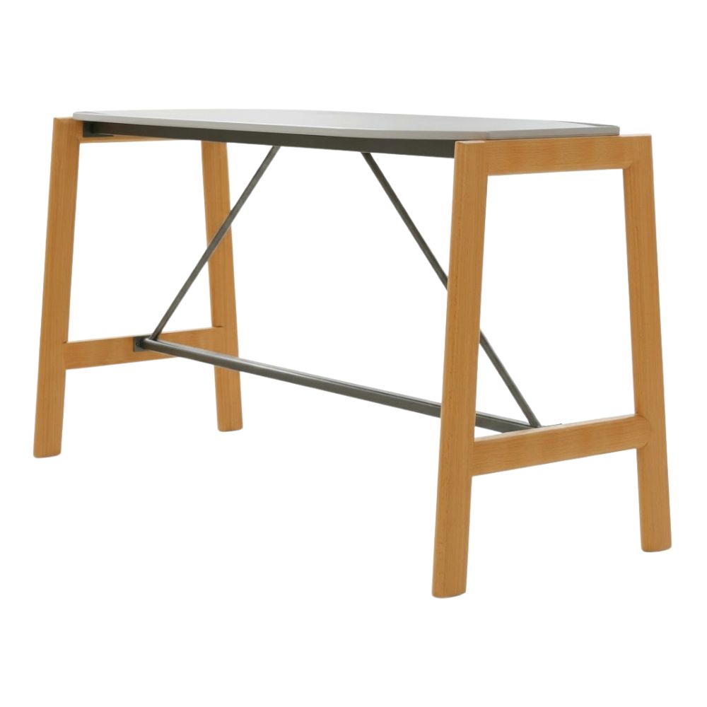 Mesa periquera alta Versa Dash DS-3905 con patas en madera de haya y preparación para conectividad, 187x70x124 cm Ambientada