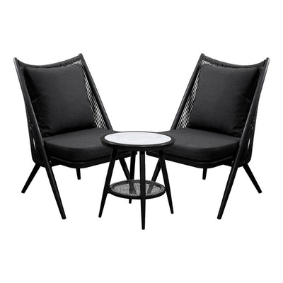 Set de terraza NOGAL BEAT ABRIL de aluminio y cuerda en color gris oscuro para uso en la intemperie