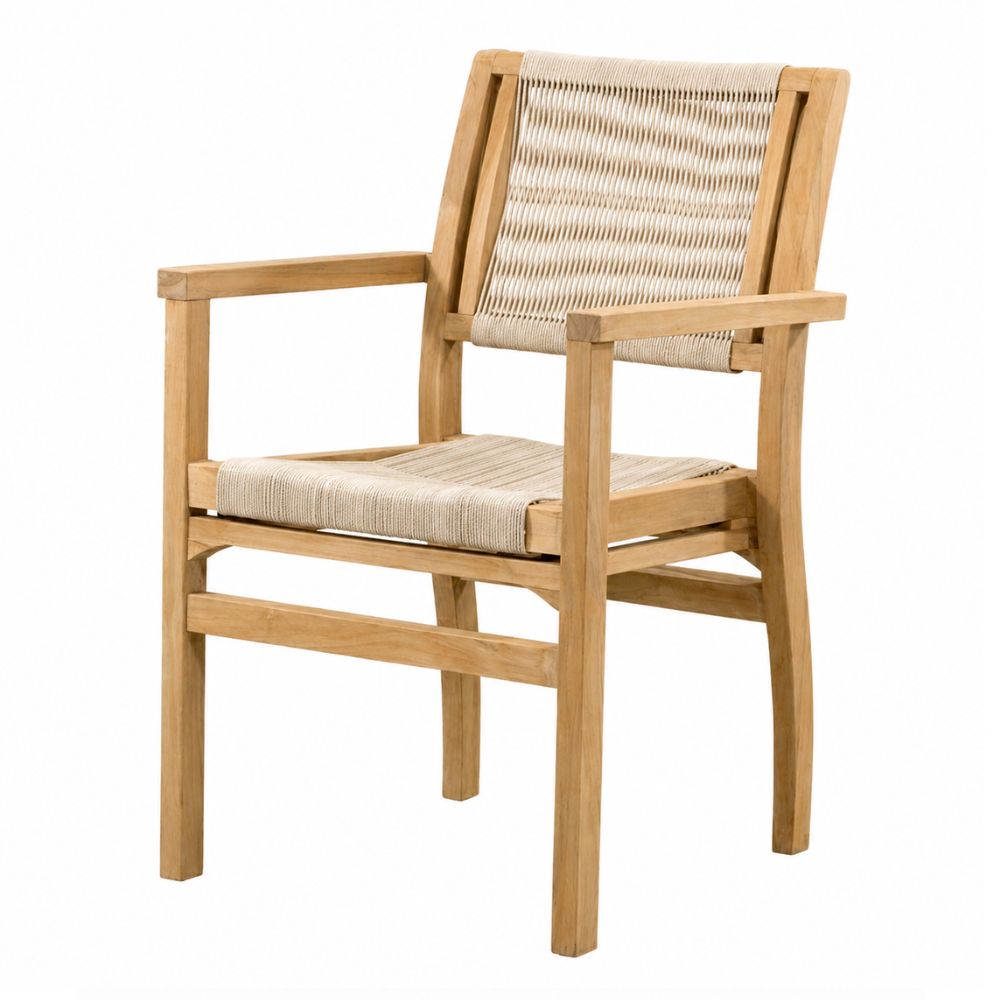 Silla de Terraza NOGAL BEAT NETIZA de madera teca y polyrattan con antebrazo en color beige para uso en terraza