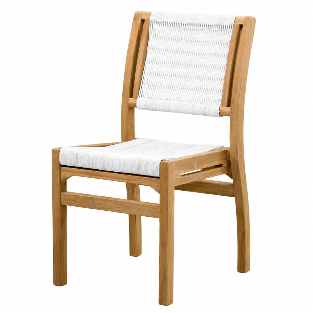 Silla de Terraza NOGAL BEAT NETIZA de madera teca y polyrattan sin antebrazo en color blanco para uso en terraza