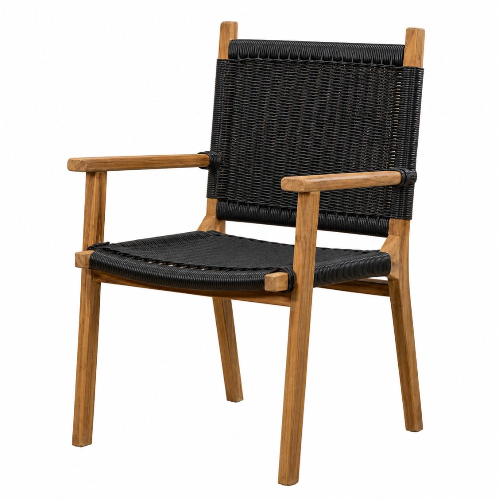 Silla de Terraza NOGAL BEAT ROXANE de madera teca y polyrattan con antebrazo en color negro para uso en terraza