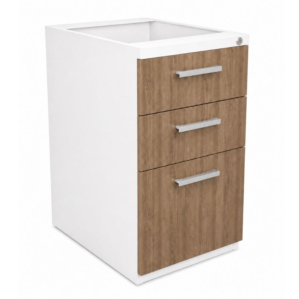 Archivero para Oficina Pedestal Metálico - VERSA COMPLEMENTOS - Varios Colores - Fondo 49.5 cm - 2 Cajones y 1 Gaveta - CS-1215 - VERSA - NOGAL BEAT - Archivero