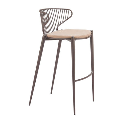 Banco Alto para Cantina - ZUO SILUES - Varios Colores - Asiento y Respaldo Tapizados en Piel Sintética - 110824 - Zuo - NOGAL BEAT - Banco Comercial