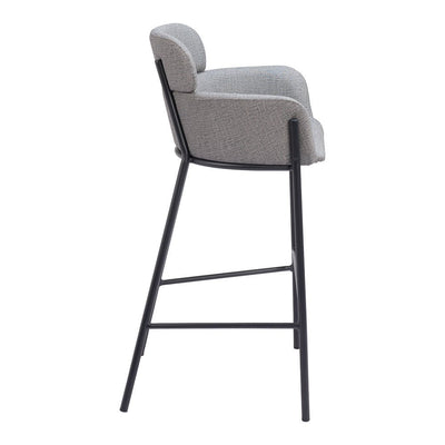 Banco Alto para Restaurante - ZUO BREMOR - Gris Pizarra - Asiento y Respaldo Tapizados en Lino Sintético - 110173 - Zuo - NOGAL BEAT - Banco Comercial