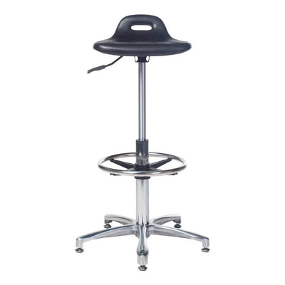 Banco de Oficina Kit Cajero Ergonómico - VERSA ALTUS PLAK NIUM - Estructura Aluminio - Altura 52 a 78 cm - Asiento Cola de Pato con Acojinamiento Pu Soporte - AL-192 - VERSA - NOGAL BEAT - Silla Kit Cajero