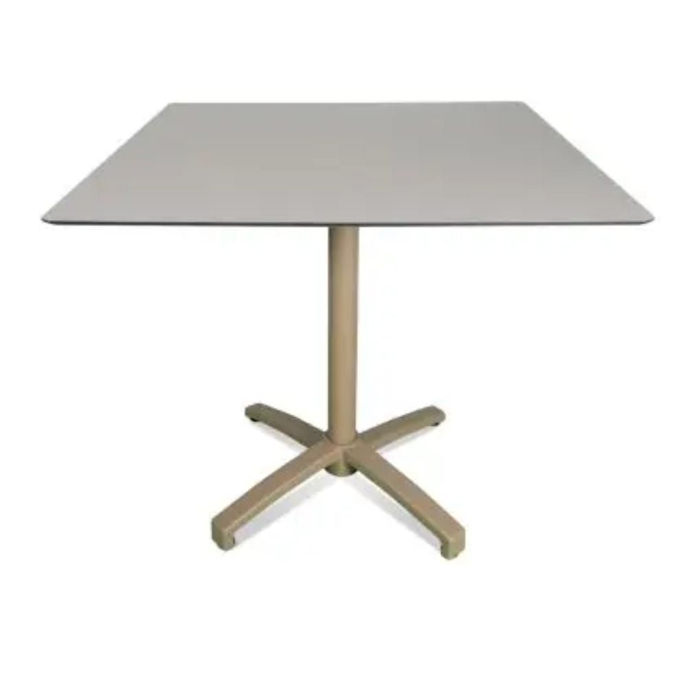 BASE Y CUBIERTA RESOL DROP 70 x 70 HPL | Pie de Mesa con Cubierta HPL para Restaurante | 72 cm | Estructura Aluminio Pintado | Interior + Exterior - 04603 - Resol - NOGAL BEAT - Mesas