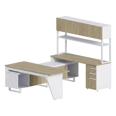 Conjunto Ejecutivo para Oficina Privada - GEBESA G-CONNECT - Pata Delta - Frente 180 cm - Izquierda - GBG121LBP - GEBESA - NOGAL BEAT - Escritorio de Oficina