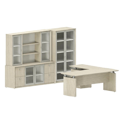 Conjunto Presidente para Oficina Privada - GEBESA CONTEMPO - Frente 270 cm - Con Puertas de Vidrio - GCC110CV - GEBESA - NOGAL BEAT - Escritorio de Oficina