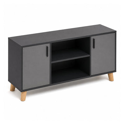 Credenza Alta 2 Puertas Abatibles Laterales - VERSA DASH - Estructura Negra - Patas de Madera de Haya - DS-870 - VERSA - NOGAL BEAT - Credenza