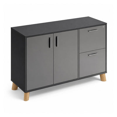 Credenza Alta Derecha 2 Gavetas de Archivo - VERSA DASH - Estructura Negra - Patas de Madera de Haya - DS-842D - VERSA - NOGAL BEAT - Credenza