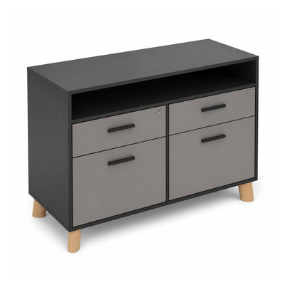 Credenza Alta - VERSA DASH - Estructura Negra - Frente 120 cm - Patas de Madera de Haya - DS-846 - VERSA - NOGAL BEAT - Credenza